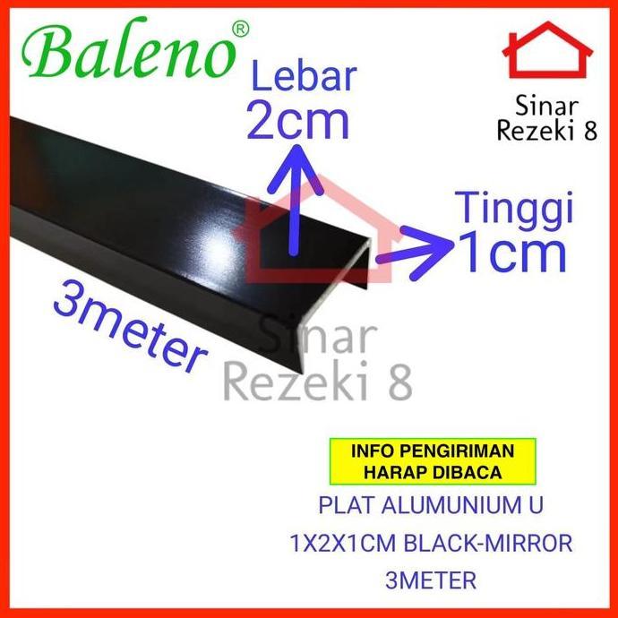 Plat Aluminium List U Black Mirror 10 x 20 x 10mm / Hitam Lis Edging Interior