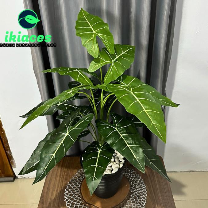 Daun Keladi Hias Plastik Pot Bunga Sudut Rumah Daun Caladium Jumbo Artifisial Dekorasi Tanaman Hias 
