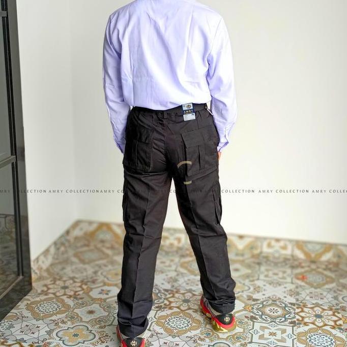 Amrycollection - Celana Cargo Hitam Coklat Biru Navy Premium / Celana Pdl Pria Smp Sma Celana Panjan