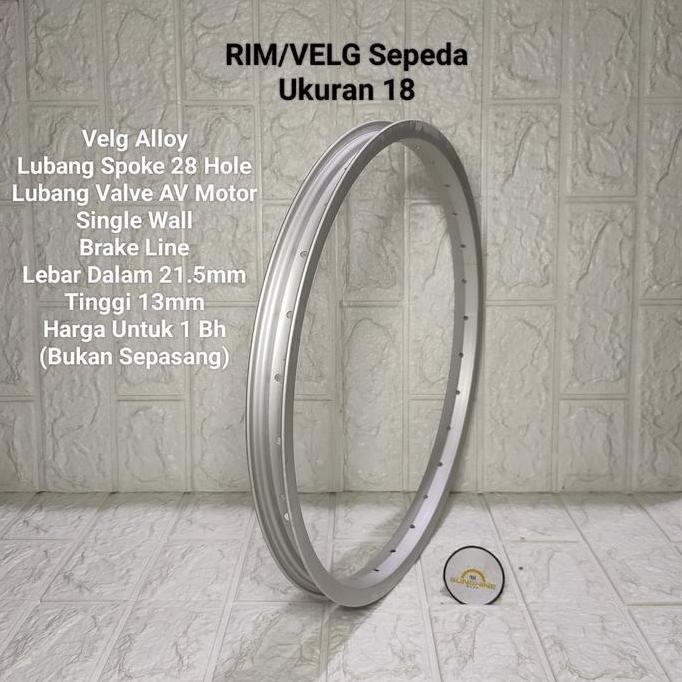 Velg Rims 18 Alloy Silver Rim Lubang 28H Valve AV Bisa V dan U-Brake Sepeda Anak BMX Mini Lipat Seli