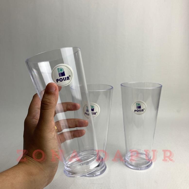 (1 Lusin) - Gelas Jus Plastik Bening 400 Ml Polin - Gelas Mika Bening - Gelas Jus Milkshake Ala Cafe