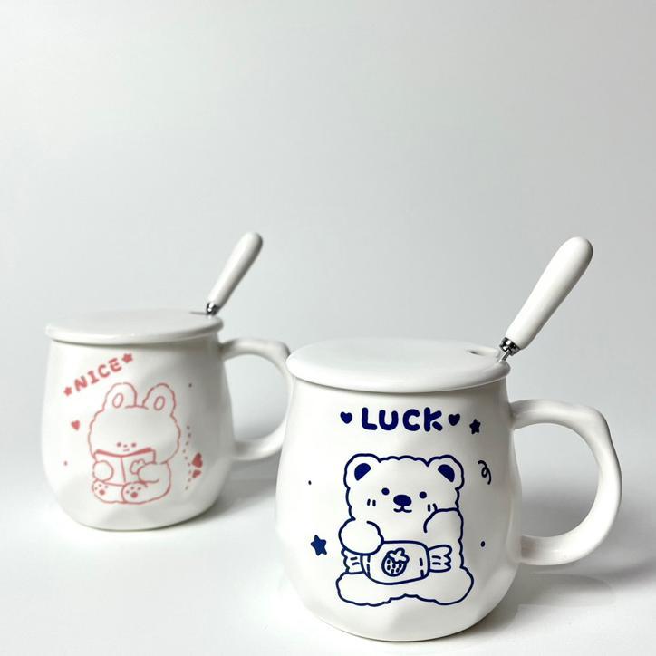 Gelas Mug Cangkir Kopi Keramik Set Dengan Sendok Aesthetic Korean