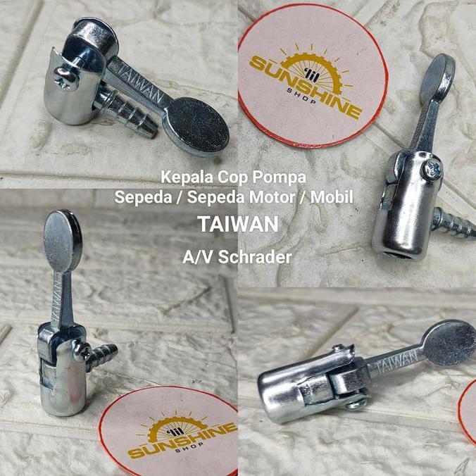 Adaptor Kepala Cop Pompa Pentil AV Schrader Sepeda Motor Made In Taiwan Besi Alloy Lipat Tekuk