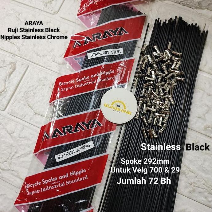 Spoke Ruji Jari 292 ARAYA 14G x 292mm STAINLESS Black Rims Velg Sepeda Roadbike 700c MTB 29 Isi 72 B