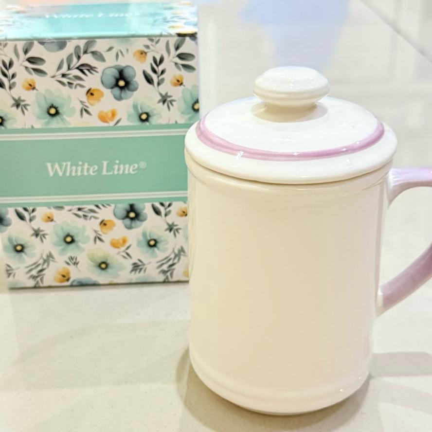 Mug Tutup Keramik Whiteline Gelas + Tutup Set Kado 600Ml
