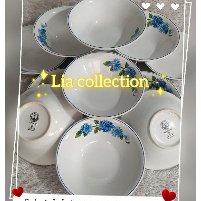 Mangkok Bunga Biru Sunbird/Mangkok Keramik Isi 6Pcs