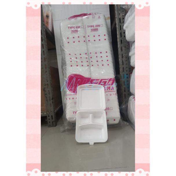 Styrofoam Mega Type03S Makanan 3 Sekat (Bento) / Sterofoam 3 Sekat - 1Bal (Isi 100)