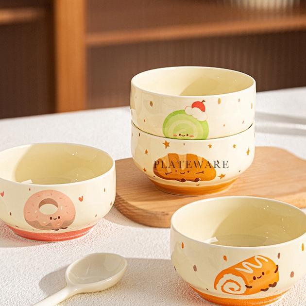 Plateware - Mangkuk Nasi Dan Mangkok Bakso Keramik Premium Tebal Motif Kue Baking Unik Dan Lucu Taha