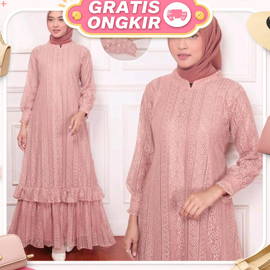Claudia Dress Series / Gamis Brukat Muslim Malaysia / Gamis Lebaran Wanita Kekinian / Gamis Mewah Mu
