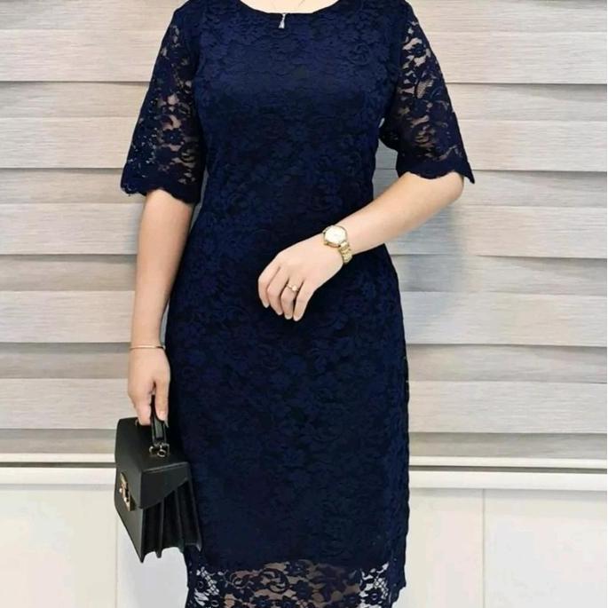 Keepgoing- Dress Brukat Pendek Terbaru Dress Natalan Dan Tahun Baru Baju Brokat Casual Panjang Midi 