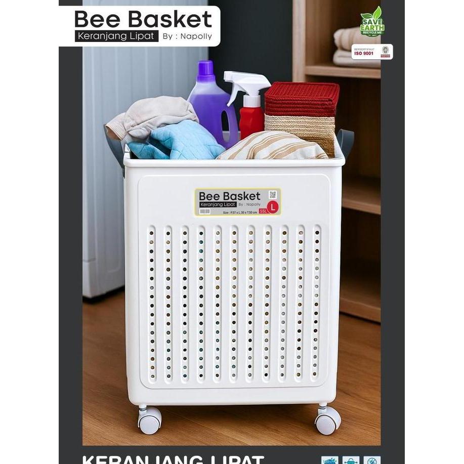 Lansungkirim- Napolly Keranjang Laundry Bee Basket Keranjang Pakaian Cucian Kotor Dengan Roda Laundr