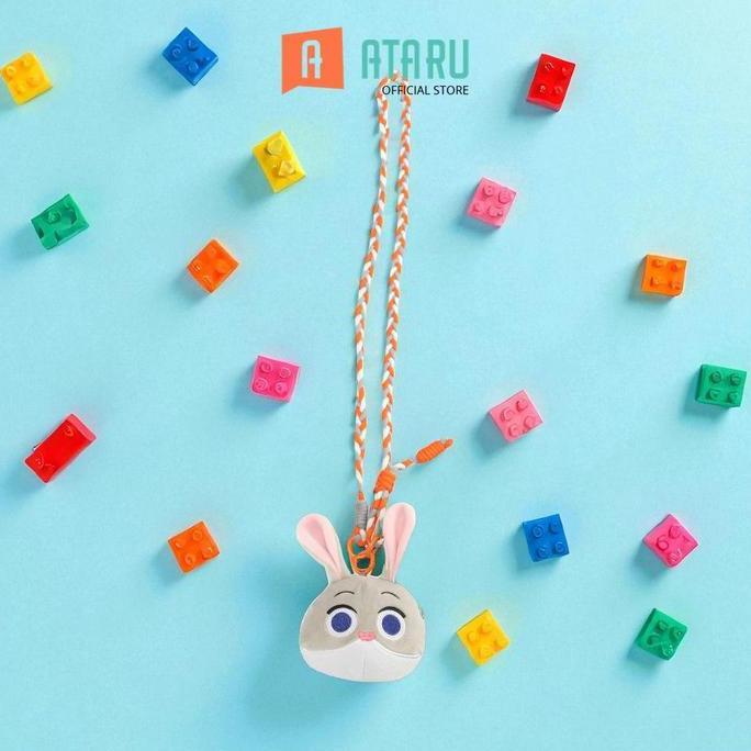 Ataru Disney Zootopia Pouch Dengan Lanyard Plush Judy - Abu-Abu Coin Wallet Case Tempat Penyimpanan 