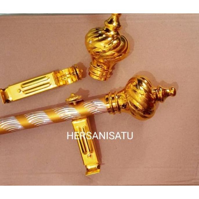 Besi Gorden 1 Meter Full Set Batang Hordeng Pintu Jendela Kayu Dipasang di Dinding Kamar Tidur Pinda