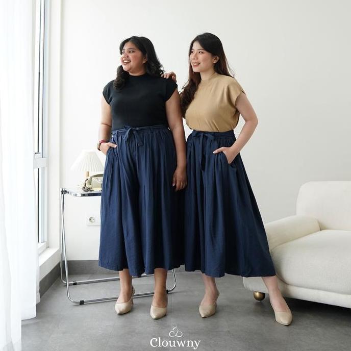 Keep- Clouwny Emilia Culottes Pants Rok Celana Kulot Hhist Linen Kantong Karet Nyaman Sampai Panjang