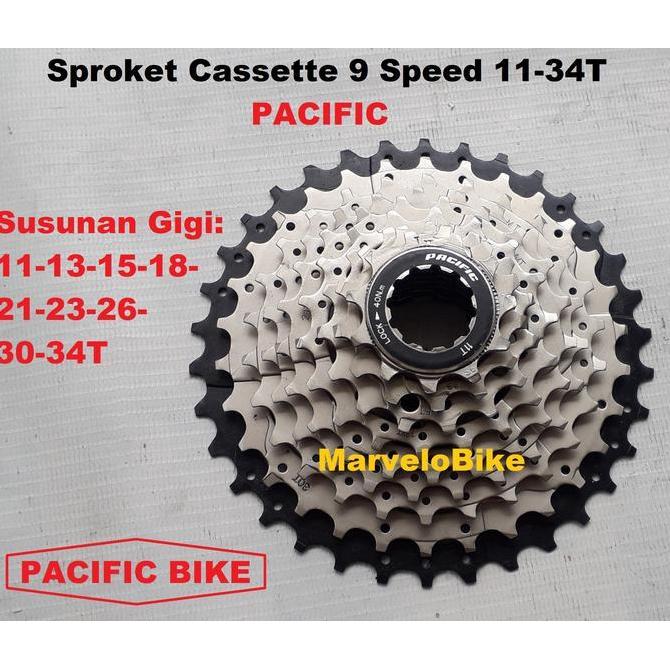 SPROKET FREEWHEEL SUSUN SEPEDA 9 SPEED 11-34T CASSETTE PACIFIC PREMIUM