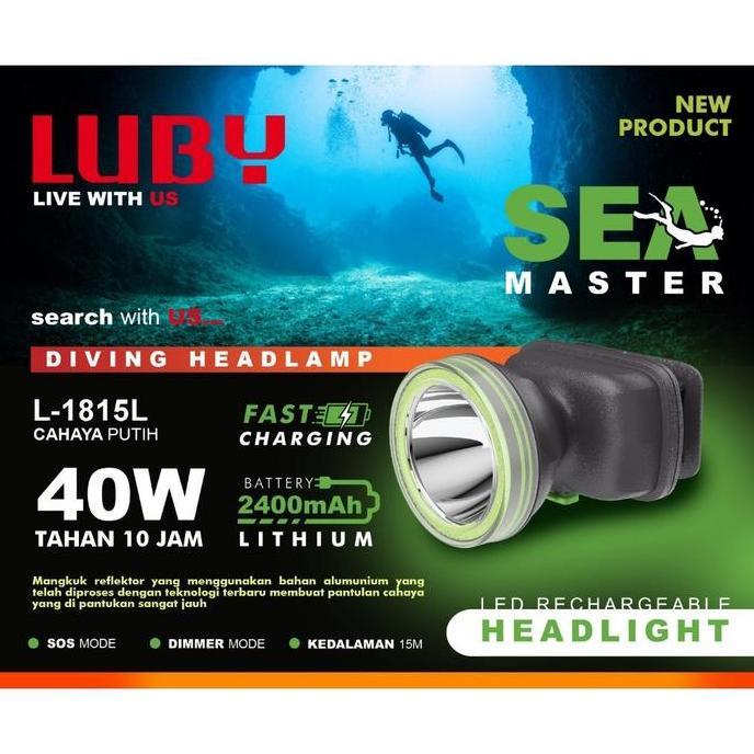 NEW LUBY Senter Kepala Selam Super Terang senter selam LUBY 7200mAh lithium LED Rechargeable