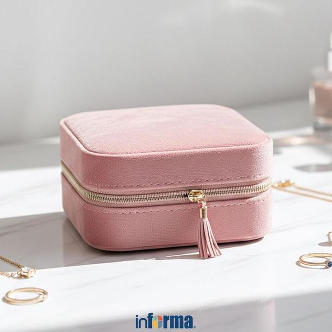 Informa Emily Kotak Perhiasan Square 10x10x5.5 cm - Pink Jewelry Box Organizer Aksesoris Storage Cin