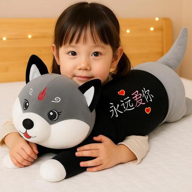 Marcelina_Shop - Guling Husky Lying Rebah Jumbo 50Cm Boneka Bahan Plush Premium - Mainan Boneka - To