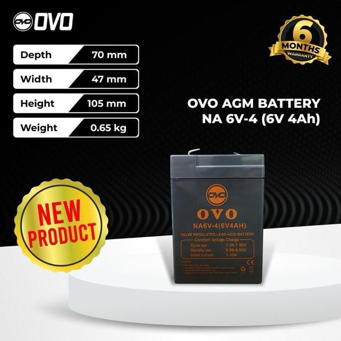 OVO Battery 6v 4Ah Aki Baterai Kering Timbangan Mobil Motor Mainan 6 Volt 4 Ampere NA6V-4 6V 4Ah