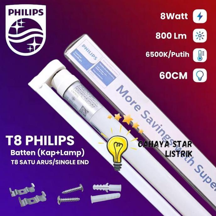 Lampu Philips TL LED SET Ecofit 8Watt +Rumah Lampu