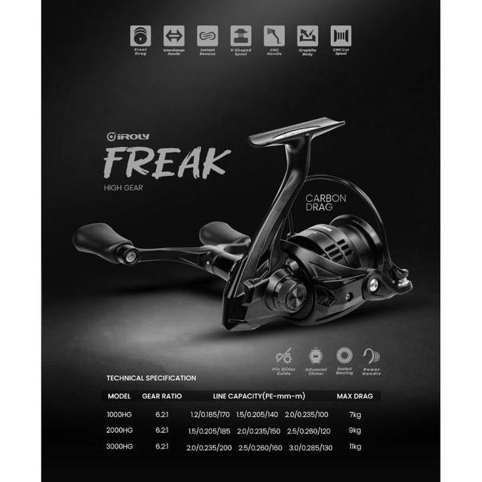 TERMURAH - IROLY FREAK SPINNING REELS REEL PANCING SPINNING GRAPHITE BODY CNC HANDLE CUT SPOOL