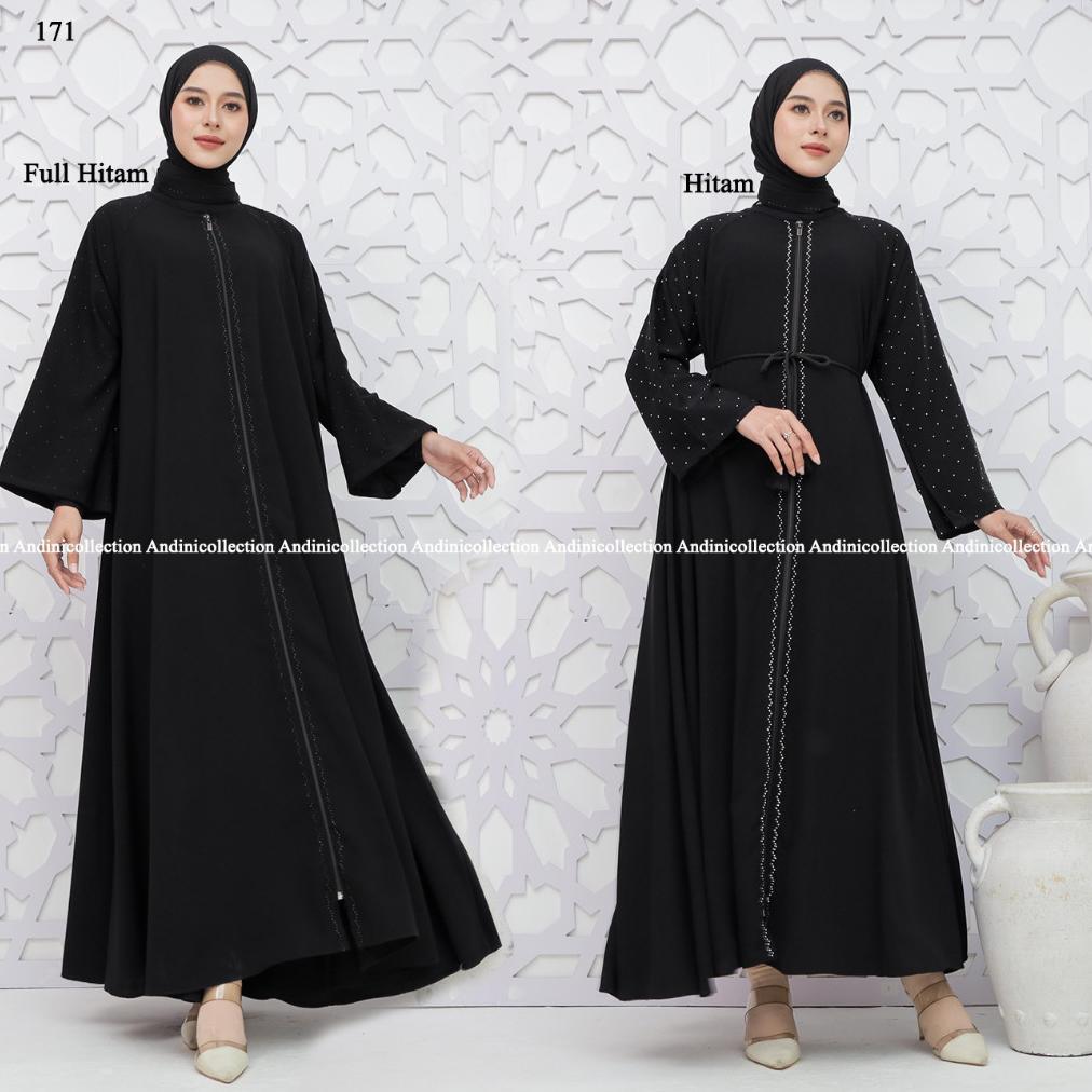 Favorit Abaya Jetblack Hitam Pekat Jetblack Premium Full Sleting Gamis Outer Syari Muslimah Remaja U