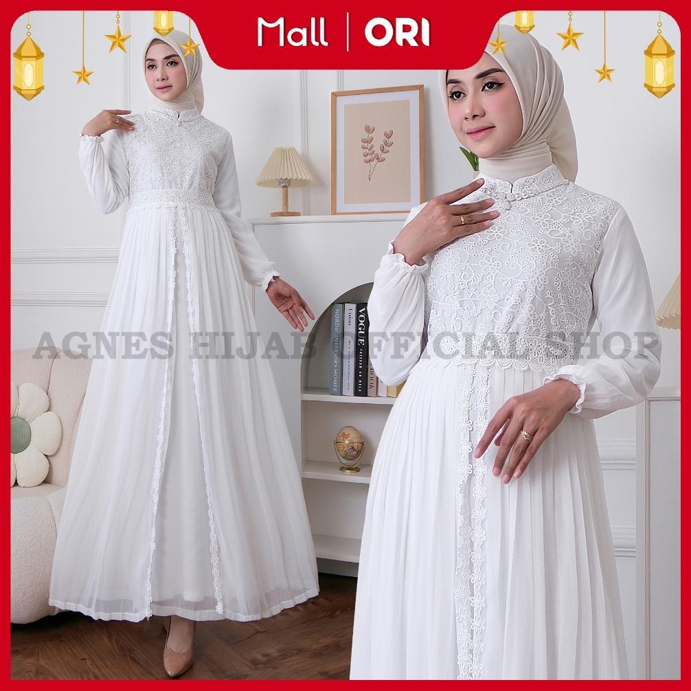 OFFICIAL AGNES HIJAB - KHAIRANY DRESS GAMIS PUTIH LEBARAN 2026 TERBARU PLISKET BAJU MUSLIM DEWASA EL