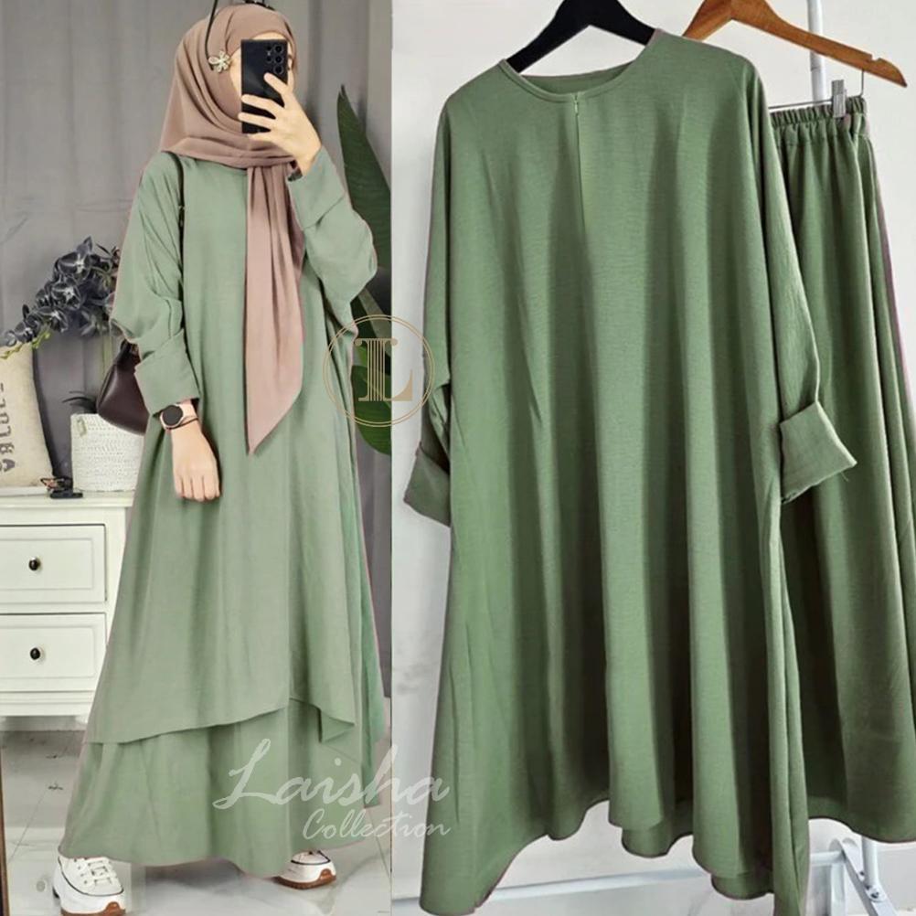 MURAH (BISA COD) ABAYA TUNIK SETELAN ATASAN + ROK CRINKLE AIRFLOW UMROH WAITA MUSLIM KEKINIAN / GAMI