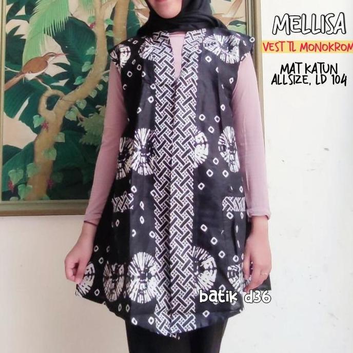 PALING LARIS Vest Batik Katun Wanita Jumbo Rompi Monokrom Hitam Putih Tanpa Lengan PALING LARIS