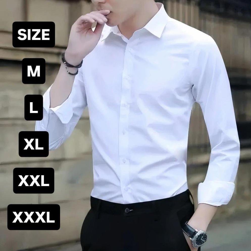 Boss Kemeja Polos Pria Lengan Panjang Putih Hitam.