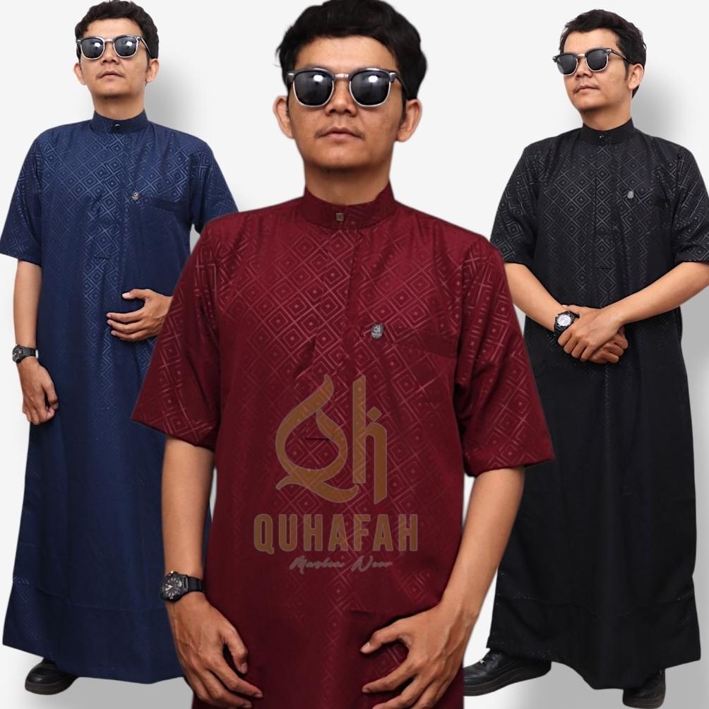 PREMIUM JUBAH GAMIS PRIA SLIMFIT TERBARU AL MAJID || JUBAH KATUN EMBOSS PREMIUM LENGAN PENDEK || JUB