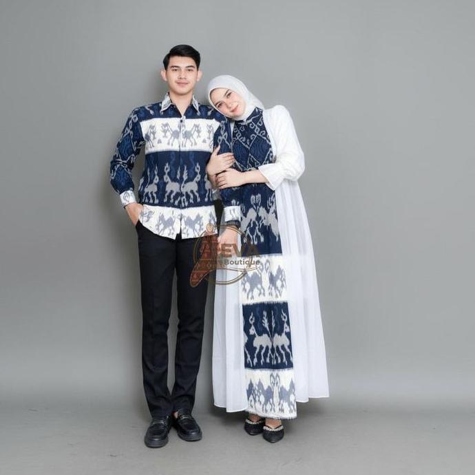 DISKON ADUHIQI- SAFITRI SUMBA NAVY Baju Tenun Set Family Kondangan Sarimbit Lebaran Seragam Bridesma