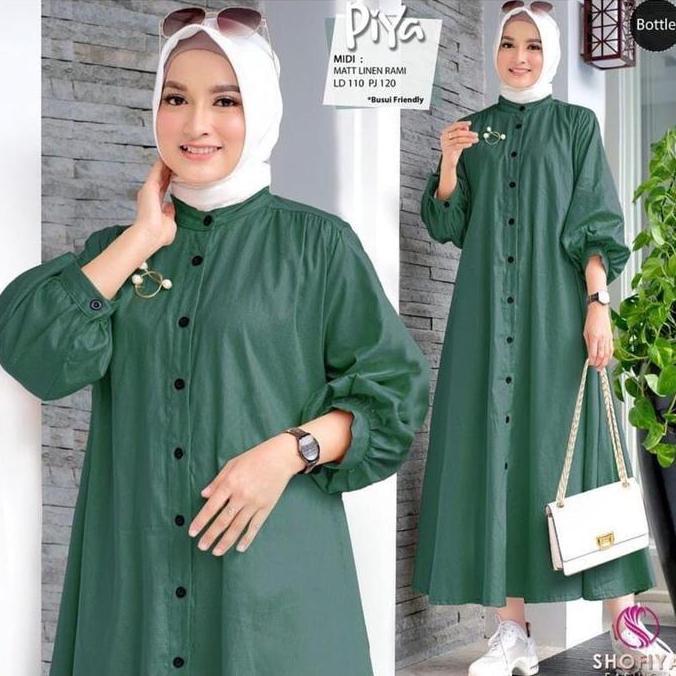 Piya Midi Dress Maxy Linen Katun Terbaru Gamis Polos