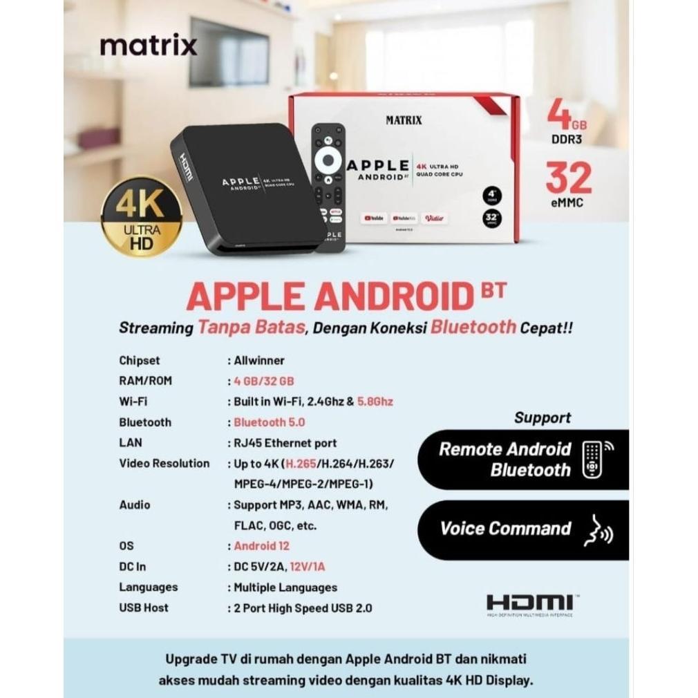 HOT PRODUCT MATRIX APPLE ANDROID TV BOX BLUETHOOTH - TV BOX ANDROID 12 | RAM 4GB