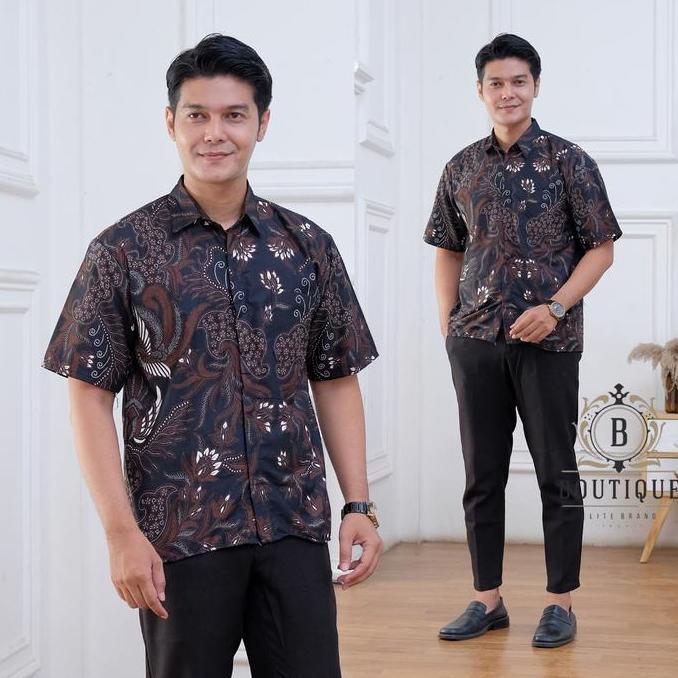 MURAH LEBAY [PROMO] Kemeja Batik Pria Simple Lengan Pendek Bahan Katun Premium Atasan Baju Kerja Hem