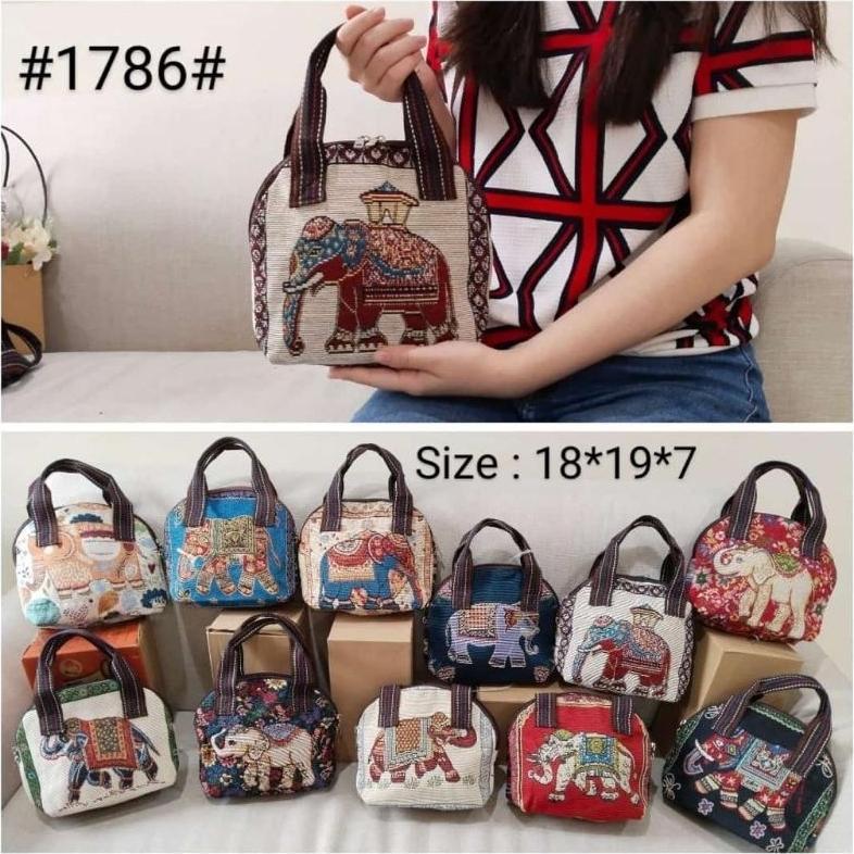 TERBARU mini handbag kanvas oval selempang - mini handbag etnik thailand - kanvas selempang - tas th