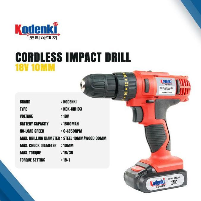 MESIN BOR TEMBOK IMPEK BATERAI CORDLESS DRILL IMPACT 10MM 18V CAS