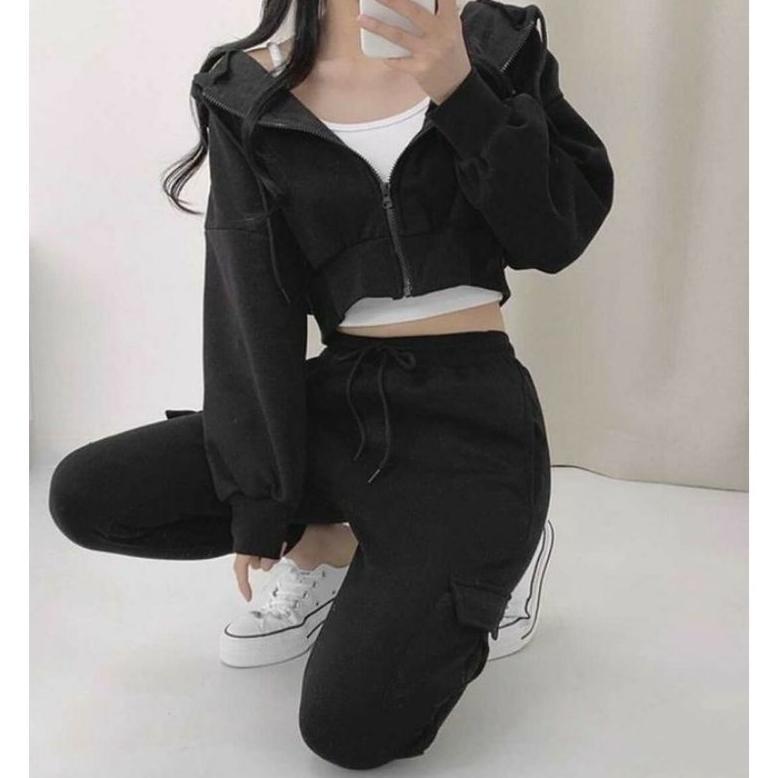 NEW Jaket Wanita Crop | Sweater Style Korea | Ziper Crop Hoodie Sweatshirt | Hoodie Crop wanita Over