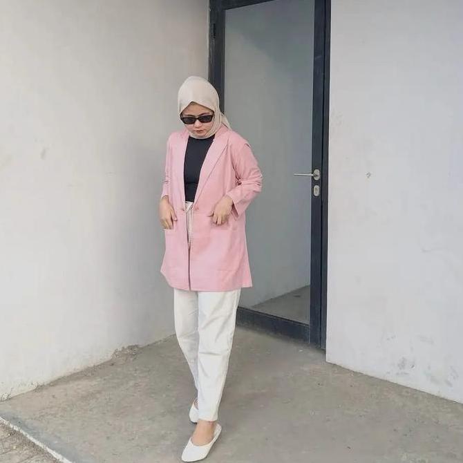 PALING LARIS Pure Blazer Outer linen Korea Oversize Big Size   /Jas Wanita Semi Tebal Basic Formal A