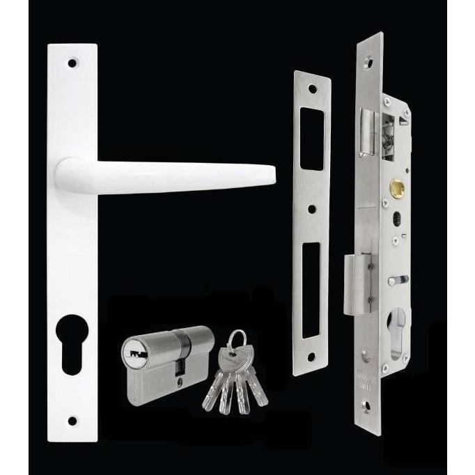 Set Kunci Pintu Aluminium 9055 Handle + Mortise + Silinder Kunci