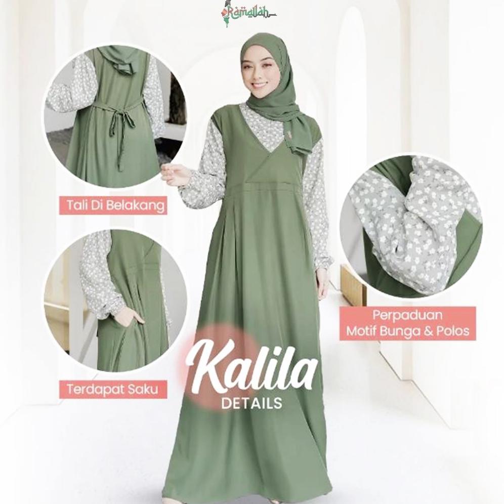 hot kalila dress muslim korea greengrey greenforest - gamis wanita terbaru syakila twill premium