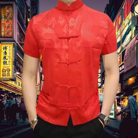 NEW YEAR SALE Cheongsam Pria Lengan Pendek Silky Import