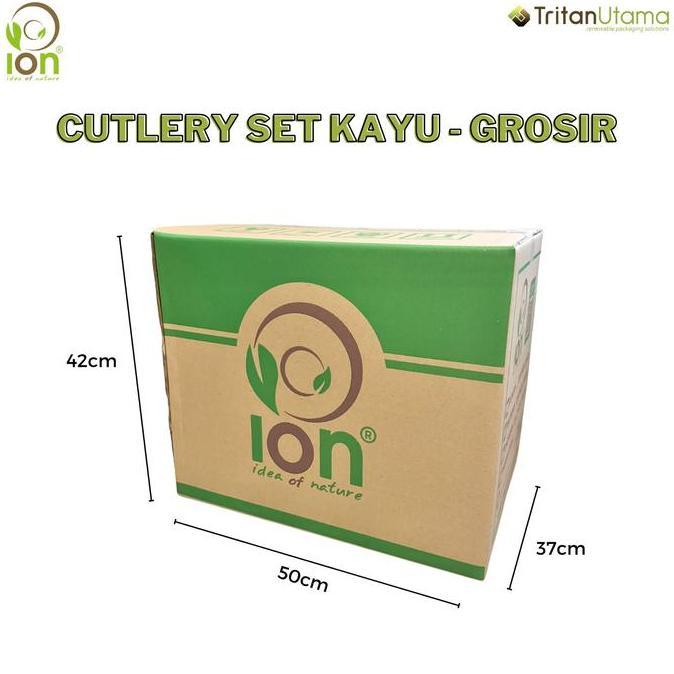 Set Wooden Cutlery (Sendok + Garpu + Tissue) / Cutlery kayu - GROSIR NS