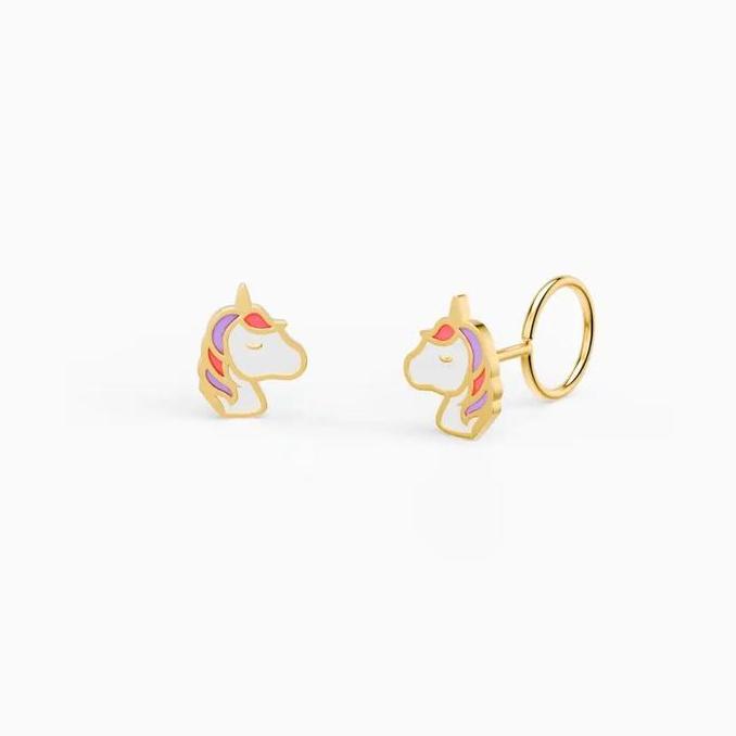 LITTLETHINGSHEWEAR Anting Emas Anak Little Unicorn Loop End - Emas 17 Karat untuk Toddler