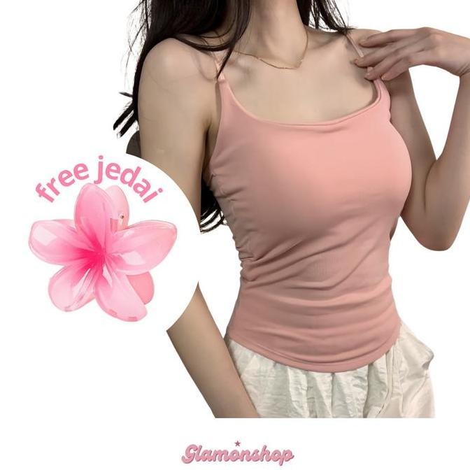 Glamonshop BR474 Tanktop Bra With Cup Singlet Polos Atasan Wanita Top  Katun Cewek Panjang