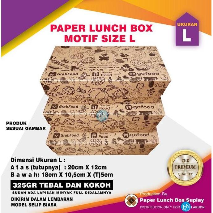 Lacha- Paper Lunch Box Isi 50Pcs Paper Lunch Box Uk L Bahan Craft 325 Gram Motif Vintage Harga Satua