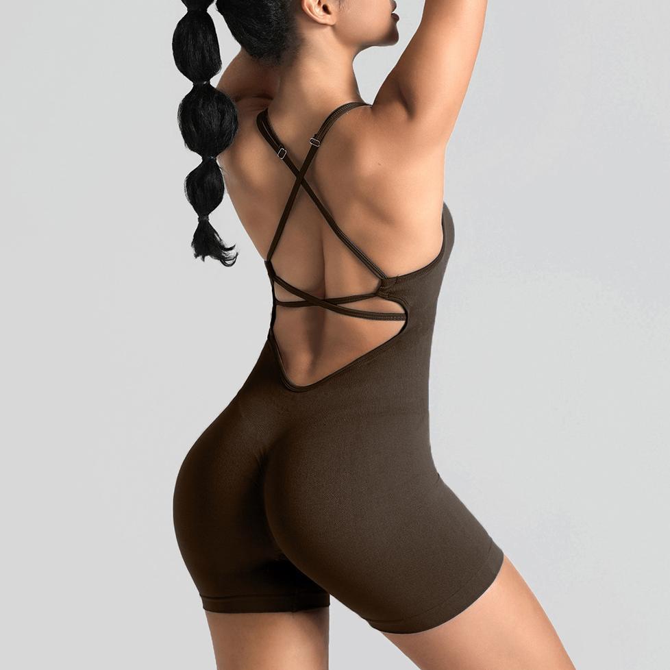 premium jumpsuit setelan yoga wanita seksi jumper baju olahraga punggung terbuka