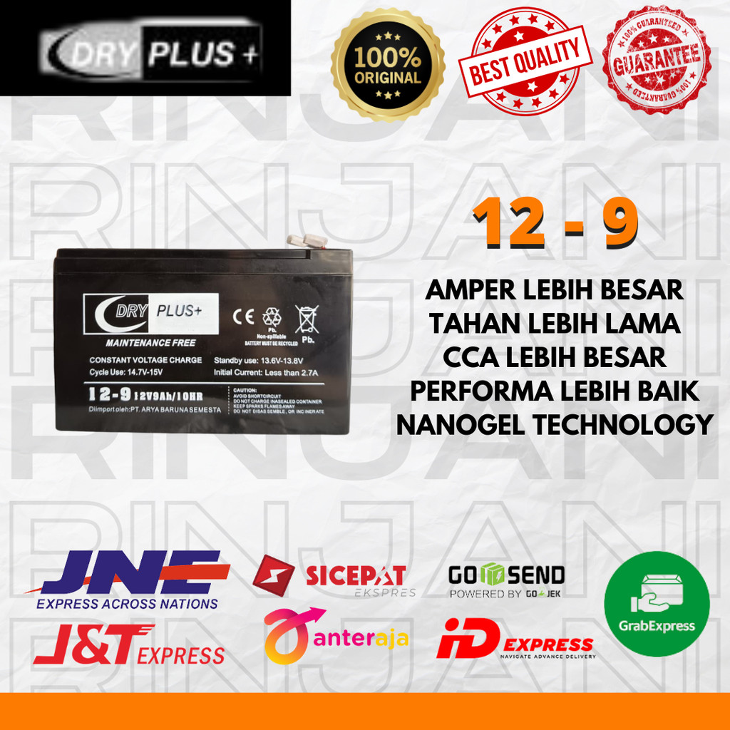 AKI KERING 9 AMPER ORIGINAL DRYPLUS AKI SEMPROT ELEKTRIK/ UPS/ MOBIL MAINAN ANAK 12V/ SOUND SYSTEM P