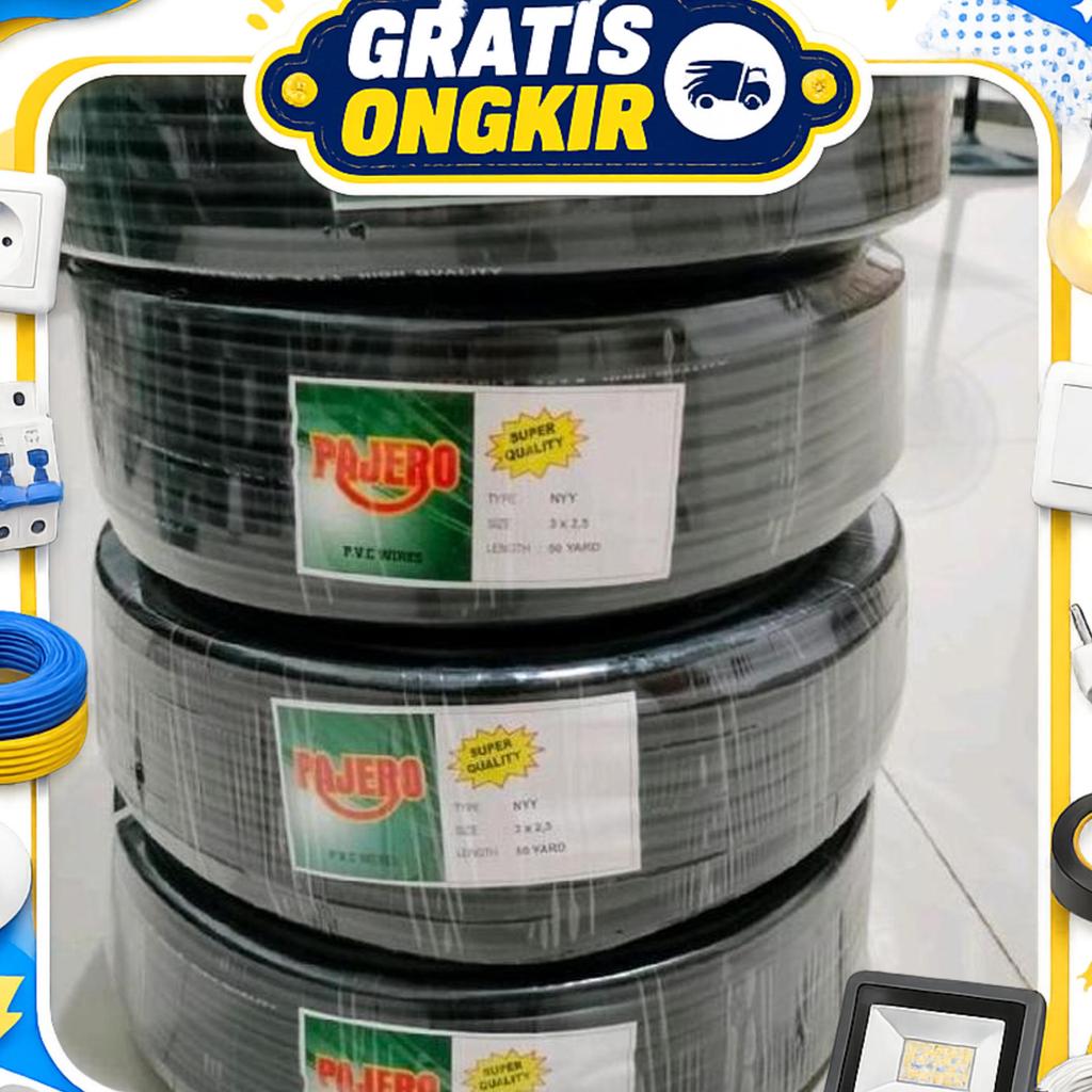 Kabel Listrik Serabut Hitam Isi 3 Pajero 3X2,5 50 Yard 45 Meter 1 Roll