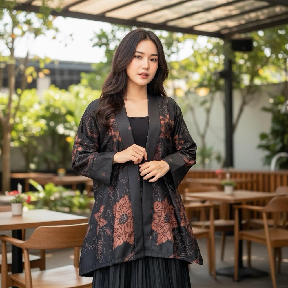 Diskont Granito.Id - Outer Sakura Batik Polimikro Kondangan Seragam Kerja / Formee Outfit / Lengan P